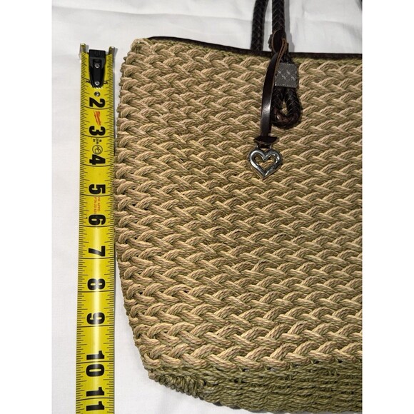 Brighton Straw Woven Tote Bag Braided Leather Handles Silver Heart Charms - Picture 2 of 8